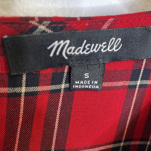 Madewell Red Plaid Tiered Button Back Top - Picture 11 of 11